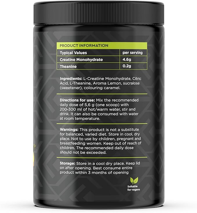 100% Creatine Monohydrate Powder - Lemon Flavor 500g - Vegan Boosts Muscle Gain Strength &amp Performance - Tea Experience