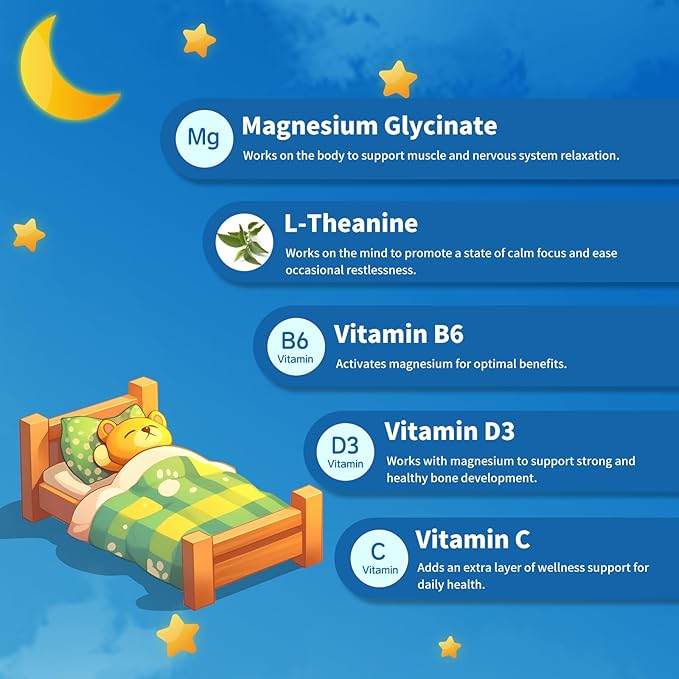 Magnesium Glycinate Gummies for Kids 4+ &amp Adults 500/250mg Kid Sleep Sugar Free Strawberry Flavor Magnesium Glycinate with Vitamin D3 &amp B6 Sleep Support - 120 Count