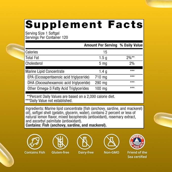 Metagenics OmegaGenics EPA-DHA 1000 mg - High Potency Omega-3 Fish Oil Supplement for Heart Brain &amp Joint Health* - Sustainably Sourced - 120 Softgels