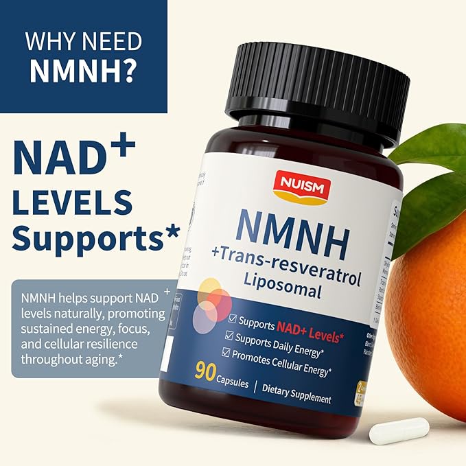 NMNH NAD+ Supplement Liposomal 600mg NMN NAD+ and Resveratrol Complex for Cellular Energy Healthy Aging &amp Metabolic Support 90 Capsules