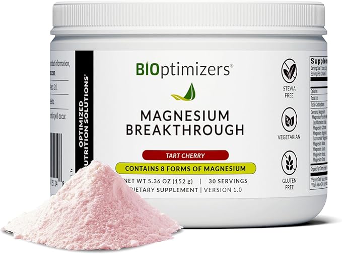 BIOptimizers Magnesium Breakthrough Drink - 8 Forms of Magnesium Electrolytes Sleep Health Stress Muscle Recovery Heart Support | Glycinate Citrate Malate- Tart Cherry