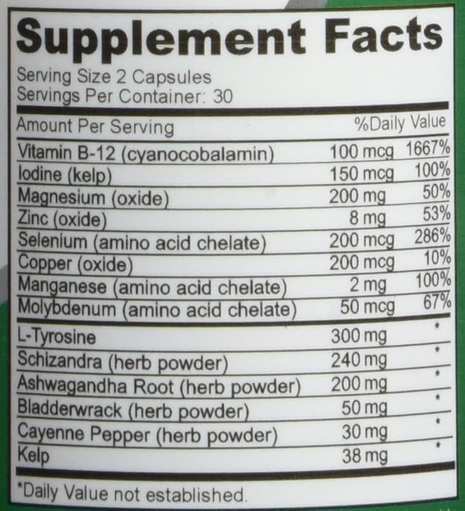 NusaPure Thyroid Support Supplement (Non-GMO) 120 caps Ashwaganda Iodine Zinc kelp Vitamin B12 L-Tyrosine Selenium Copper (Pack of 2)