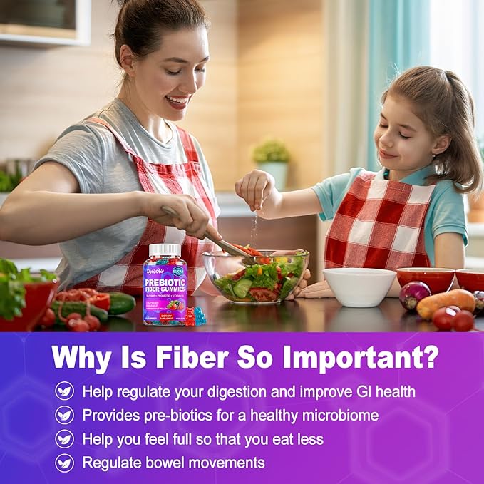 Prebiotic Fiber Gummies 5g Fiber per Serving 2 Billion CFU Bacillus Coagulans + Vitamin D3 Sugar Free Pectin Mixed Berry Gummies Inulin (FOS) + Acacia + Apple Pectin 120 Gummies (60 Servings)