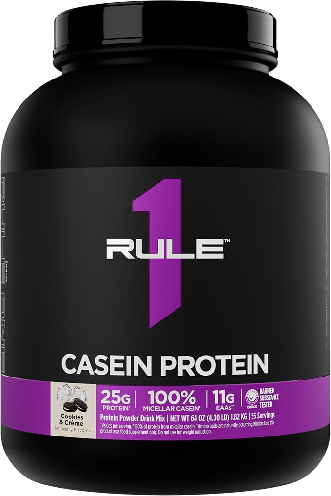 Rule 1 Proteins Casein Protein - 25g Protein and 11g EAAs Per Serving from Slow-Release Micellar Casein for Overnight Recovery and Sustained Delivery Between Meals (4 Pounds Cookies &amp Crème)