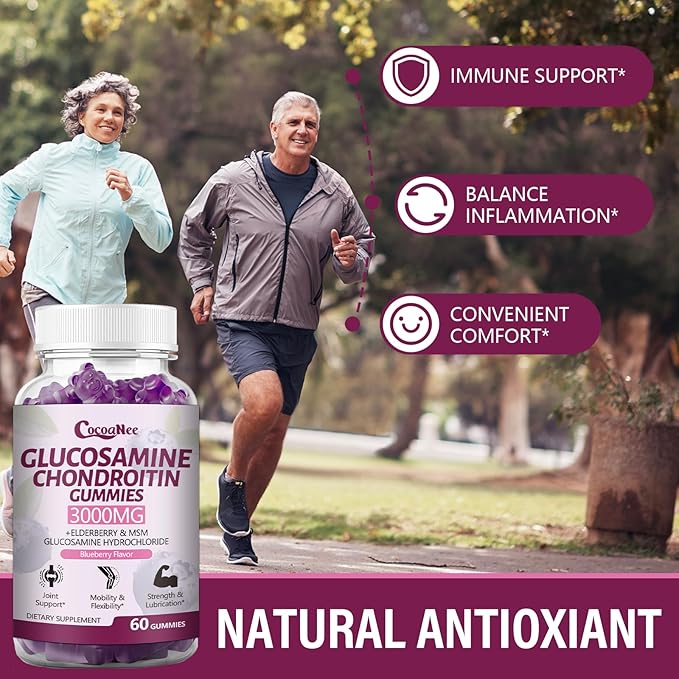 3 Packs 3000MG Glucosamine Chondroitin Gummies Extra Strength Joint Support Supplement with MSM &amp Elderberry Flexibility Antioxidant Immune Support Gummy for Adults Men &amp Women 180Cts
