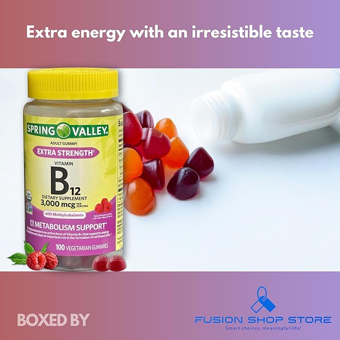 Vitamin B12 Gummies- 3000 mcg Extra Strength100 Count (Pack of 1) Boxed By Fusion Shop Store