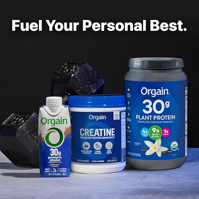 Orgain Creatine Monohydrate Powder 17.64 Oz (100 Servings) &amp Organic Vegan Protein Powder Vanilla 2.01lb Bundle - Muscle Growth &amp Recovery Support