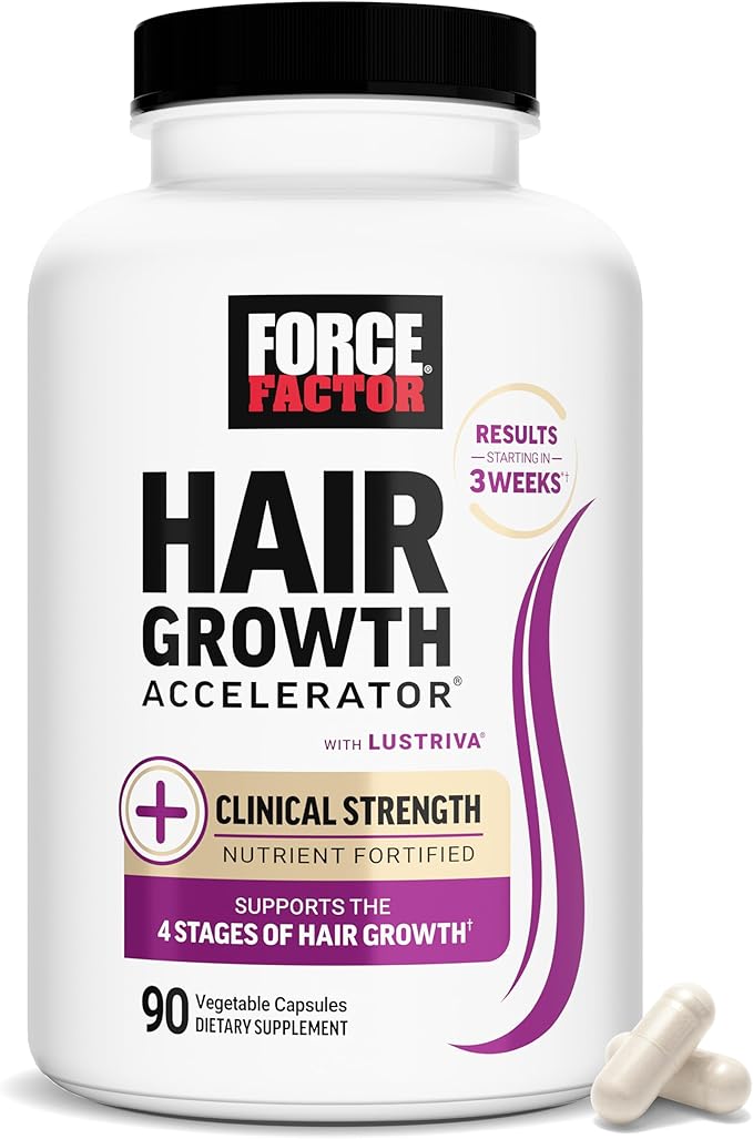 Force Factor Hair Growth Accelerator Multivitamin for Women &amp Men with Lustriva Biotin Horsetail &amp Vitamins A B12 C D &amp E for Thicker Hair Healthier Skin &amp Nails 90 Capsules