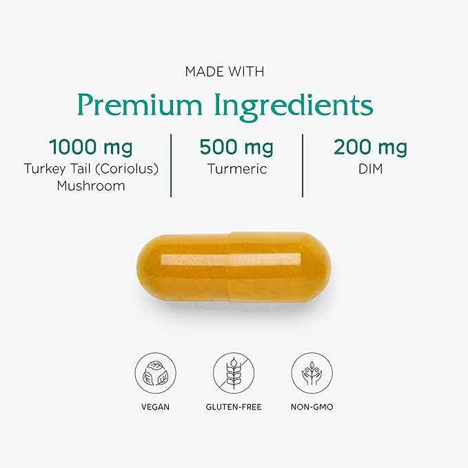 Vitanica CCDG Blend Immune Support DIM Supplement 200mg Turkey Tail Mushroom Turmeric Green Tea Vegan 90 Capsules