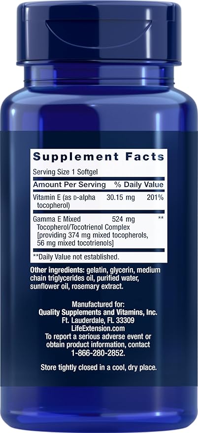 Life Extension Gamma E Mixed Tocopherols &amp Tocotrienols 60 Softgels (Pack of 2)