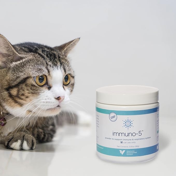 Immuno-5 Immune &amp Respiratory Support Powder for Cats from Veterinarian Recommended Solutions with L-Lysine Omega-3 &amp Egg Yolk