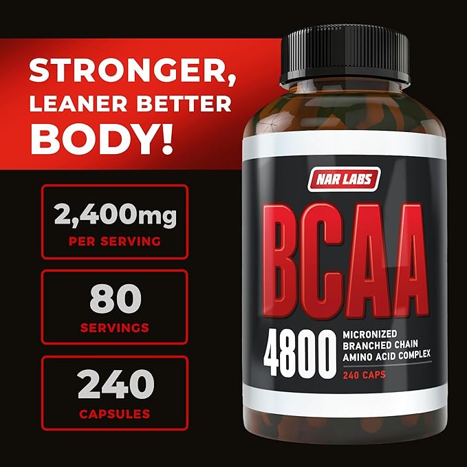 BCAA 4800 | Micronized Branched Chain Amino Acids | Muscle Building &amp Recovery | 2400 per Serving | 80 Servings | 240 Capsules