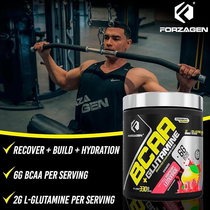 Forzagen BCAAS Amino Acids Powder with Glutamine BCAA Powder Branched Chain Amino Acids Supplements Powder BCAA Lean Energy Pre Workout - Post Workout Muscle Recovery Powder 30 Servings