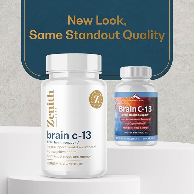 Brain C-13 Cognitive Booster Supplement by Zenith Labs - Natural Brain Health Support - Supports Memory Focus Concentration - Mental Clarity for Men Women