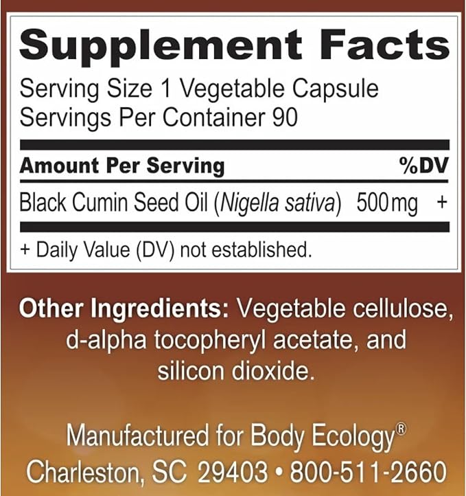 Body Ecology Black Cumin Seed Oil | Nutrient Rich Oil | Immune-Boosting Seed Oil | Non-GMO and Vegan | 90 Count