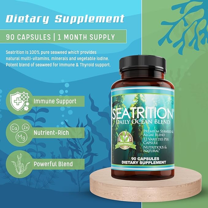 Daily Health - Purify Advanced Intestinal Support and Microbial Cleanse Formulation (60 Capsules) &amp Seatrition Immune Thyroid Support Wholefood Nutrition Seaweed Plants Vegan Friendly (90 Capsules