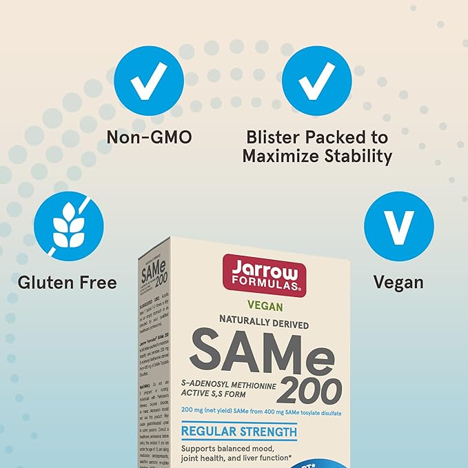 Jarrow Formulas Same 200 mg Supports Joint Health Liver Function Brain Metabolism 20 Tablets Up to A 20 Day Supply