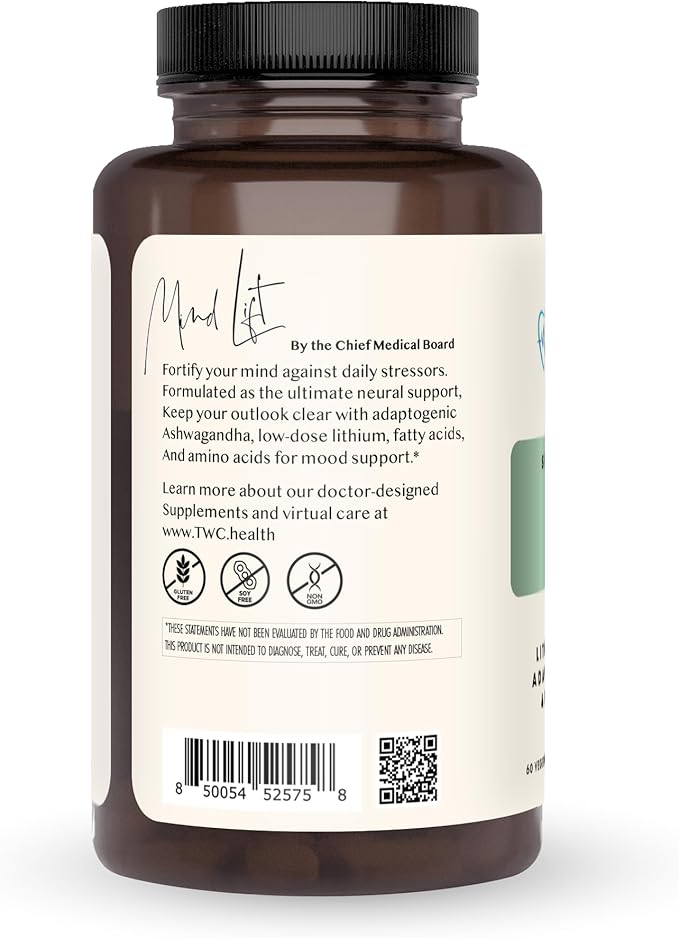 Mind Lift - Mood Boost Mental Focus Cognitive Defense - Lithium GABA DHA L-Phenylalanine | 60ct (1 Month Supply)