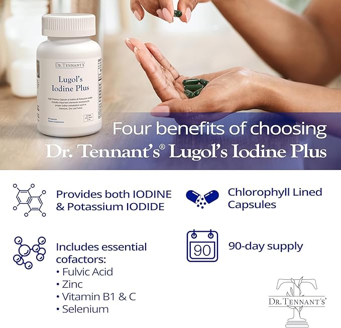 Lugol's Iodine Supplement Plus | Potassium Iodide with Selenium Zinc &amp Co-Factors | Thyroid &amp Breast Health Support | 90 Servings – 3 Month Supply 12.5 mg | Dr. Tennant's
