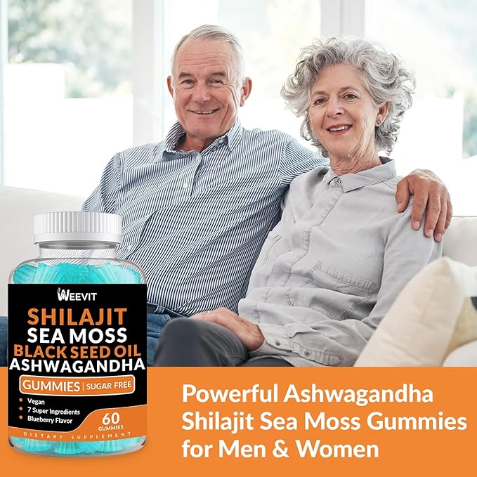 Shilajit Sea Moss Ashwagandha Gummies with Turmeric Black Seed Oil Vitamin C D for Men &amp Women Shilajit and Ashwagandha Gummy All in 1 Supplements for Immune Absorption &amp Energy Support
