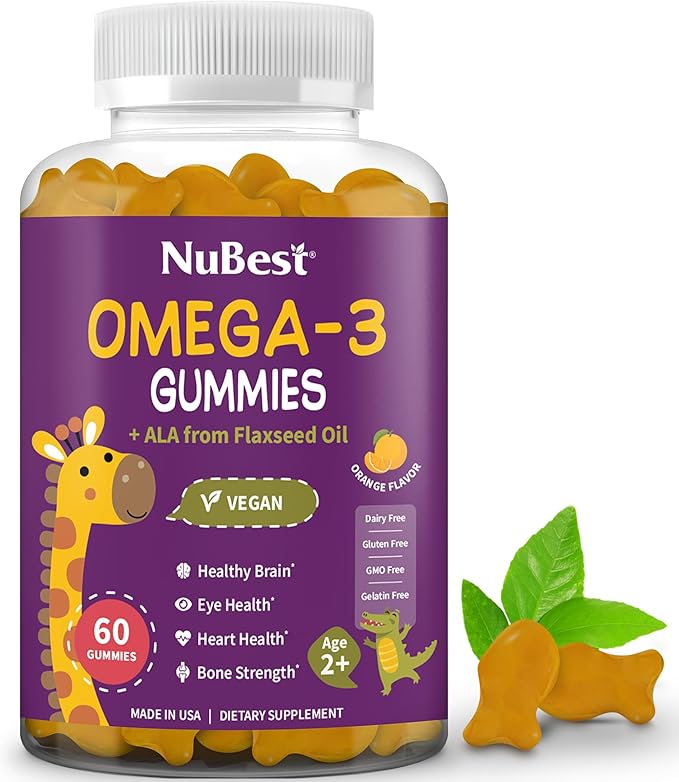 NuBest Bundle Bone Growth - Brain Growth: Omega 3 Gummies Tall New Look for Kids &amp Teens with Calcium Collagen Herbs Omega 3 Flaxseed Oil