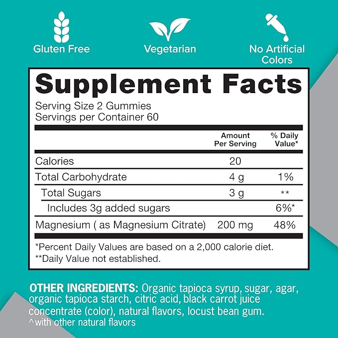 Qunol Magnesium Gummies for Adults 200mg Elemental Magnesium (from 1750mg Magnesium Citrate) High Absorption Magnesium Supplement Supports Nerve Bone and Muscle Health Vegetarian 120 Count
