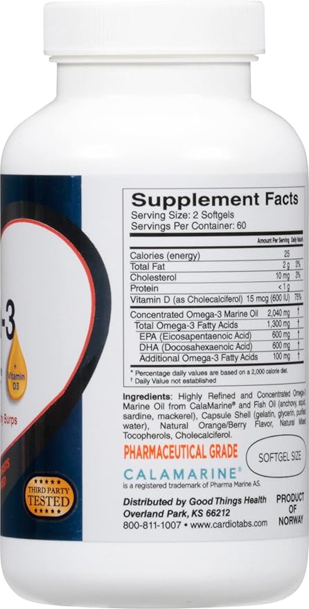 Omega-3 Extra Strength + Vitamin D3 Triglyceride Form 1300 mg Omega-3 600 DHA / 600 EPA with 600 IU Vitamin D3