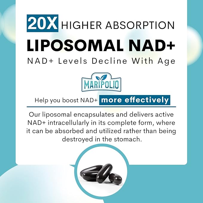 Liposomal NAD+ 1000 mg Supplement | High Bioavailability Liposomal Delivery | Cellular Energy &amp Wellness Support | Pure NAD+ Dietary Supplement for MenWomen 120 Softgels