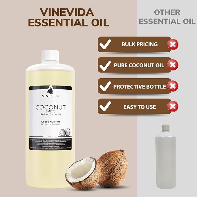 VINEVIDA MCT Coconut Carrier Oil - 32 oz - Undiluted - MCT Coconut Candle Oil - DIY Candle Scents - Bulk Carrier Oil for Soap Making - Safe for Skin