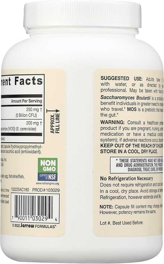 Jarrow Formulas Saccharomyces Boulardii Probiotics + MOS 5 Billion CFU Probiotic Yeast Formulas Lactoferrin 250 mg - Immune-Supporting Glycoprotein
