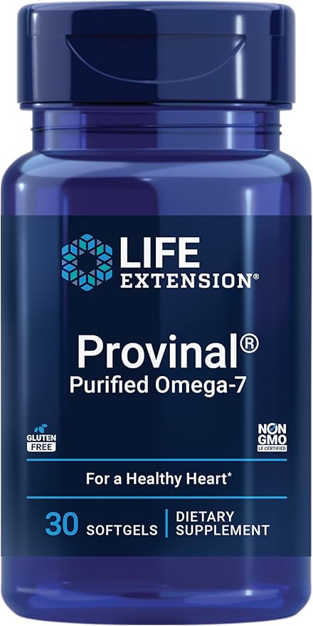 Life Extension Provinal Purified Omega-7 palmitoleic Acid derived from Highly Concentrated Marine Oil Cholesterol triglycerides &amp Heart Health Support Gluten-Free Non-GMO 30 softgels