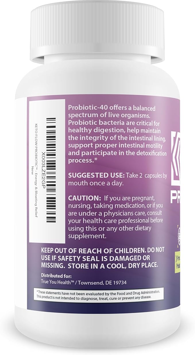 KETO FLOW PROBIOTIC - Premium Probiotics &amp Prebiotics - Keto Friendly Probiotic Formula - 40 Billion CFU - Promote Healthy Gut Biome - Immune Support &amp Digestive Support - Aid Energy &amp Blo