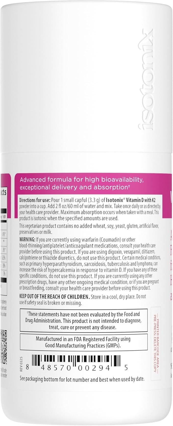 Isotonix Vitamin D with K2 — Promotes Calcium Utilization Maintain Bone Health &amp Immune Support Isotonic Powder Vegetarian Gluten-Free (30 Servings)