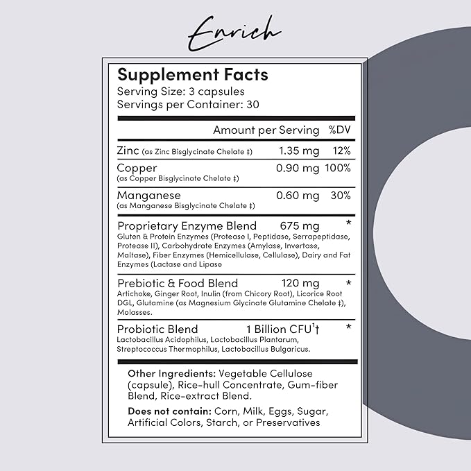 Tranont Enrich Digestive Enzymes with Probiotics &amp Prebiotics | Gut Health &amp Digestion Support Supplement | Supports Nutrient Absorption &amp Post-Meal Comfort | 90 Capsules