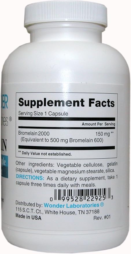 Wonder Labs Bromelain 2000 150mg Proteolytic Pineapple Enzyme Extract Nutritionally Supports Digestive Health - 250 Capsules