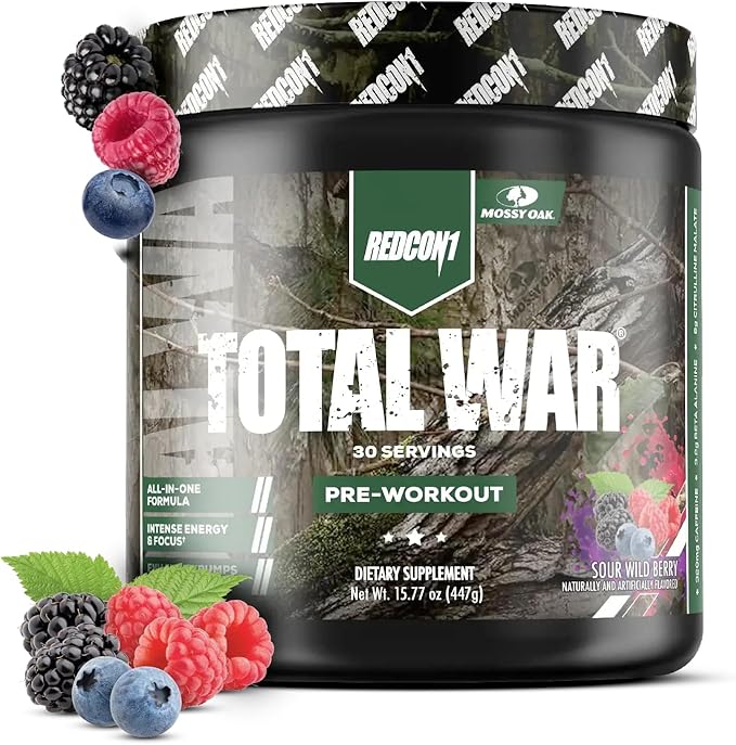 REDCON1 x Mossy Oak Total War Pre Workout Powder Sour Wild Berry - Beta Alanine + Citrulline Malate Keto Friendly Fast-Acting Preworkout for Men &amp Women with 320mg of Caffeine (30 Servings)