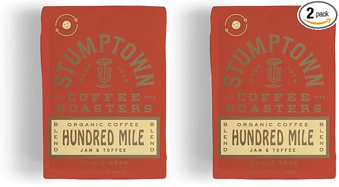 Stumptown Coffee Roasters Medium Roast Organic Whole Bean Coffee - Hundred Mile 12 Ounce Bag with Flavor Notes of Jam and Toffee (Pack of 2)