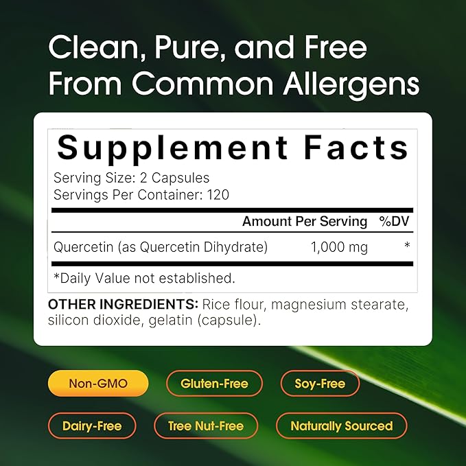 NatureBell Quercetin 1000mg - 240 Capsules - Ultra Strength Supplement for Healthy Immune Support* - Quercetin Dihydrate from Sophora Japonica - Bioavailable Form