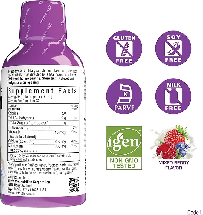 Bluebonnet Nutrition Liquid Calcium Citrate Magnesium Citrate Vitamin D3 - Bundle of Blueberry Strawberry and Mix Berry Flavor 3 Bottle of 16 Fl Oz Each (48 Fl Oz Total)