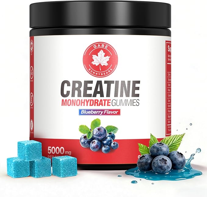 Creatine Gummies NSF Certified 5g Creatine Monohydrate per Serving with Taurine &amp B12 Blueberry Flavor 120 Count for Men &amp Women