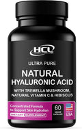 Natural Hyaluronic Acid Supplement 5X Stronger Hydration Pills from Pure Tremella Mushroom with Vitamin C &amp Hibiscus - Skin Supplement Anti Wrinkle Dietary Capsules - hair nails vitamins