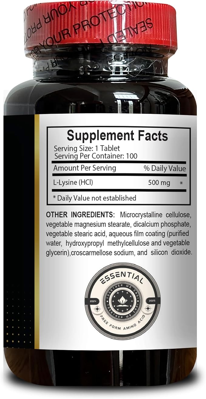 L-LYSINE 500 - L-Lysine HCL Pills Nitrogen Balance Collagen Production Daily lysine Intake Metabolism Support Energy Supplements Immune boosters for Adults - 2 Bottles 200 Counts