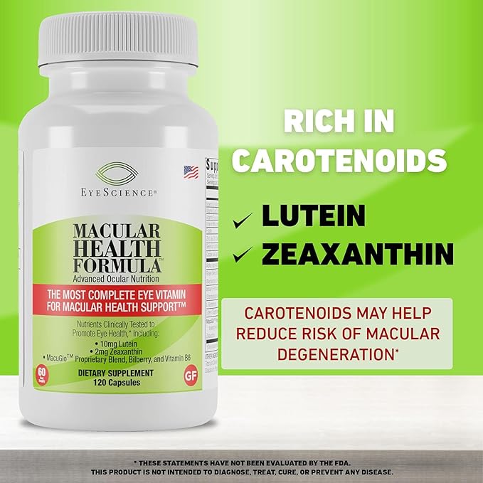 EyeScience – Macular Health Formula – Capsules – Complete Nutritional Supplement for Eye Health - Contains Lutein Zeaxanthin Vitamin C D E &amp B6 (120 Count)
