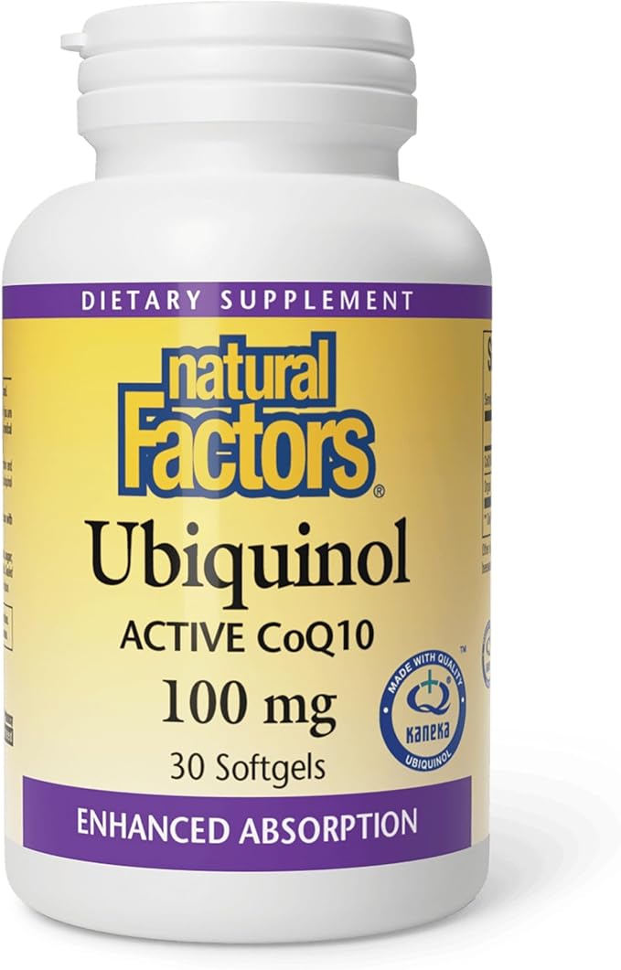 Natural Factors Ubiquinol 100 mg - Supports Heart Health &amp Natural Vitality - Antioxidant Support Supplement with Superior Absorption - Energy Support with Flaxseed Oil - 30 Softgels (30 Servings)