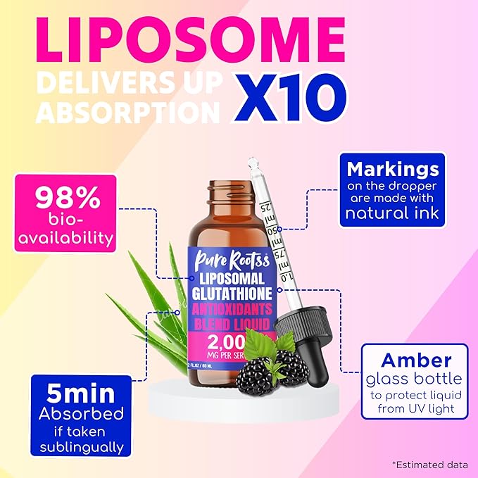 Liposomal Glutathione Liquid Supplement (Pack of 2) 98% Absorption with Vitamin C L- Glutathione 2 Fl Oz per Bottle