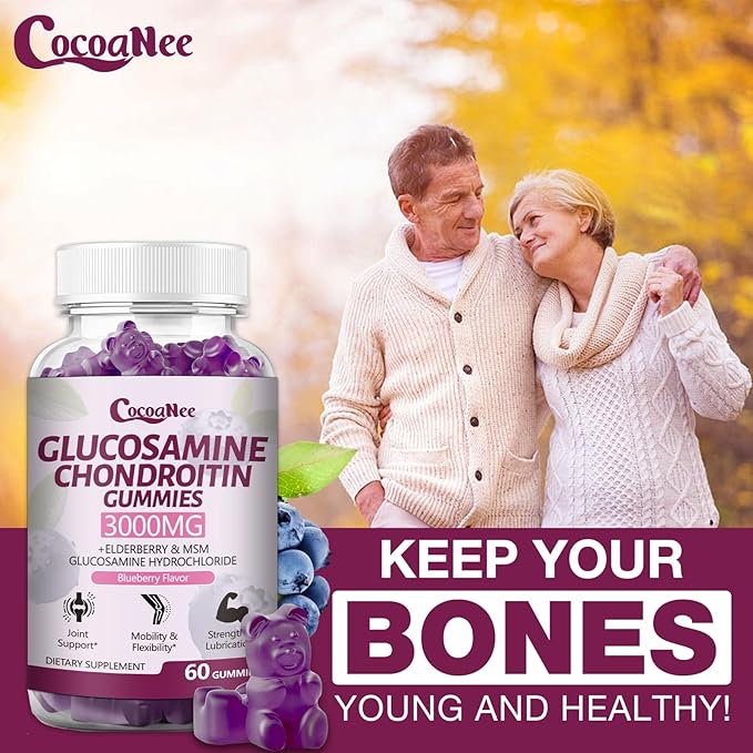2 Packs 3000MG Glucosamine Chondroitin Gummies Extra Strength Joint Support Supplement with MSM &amp Elderberry Flexibility Antioxidant Immune Support Gummy for Adults Men &amp Women 120Cts