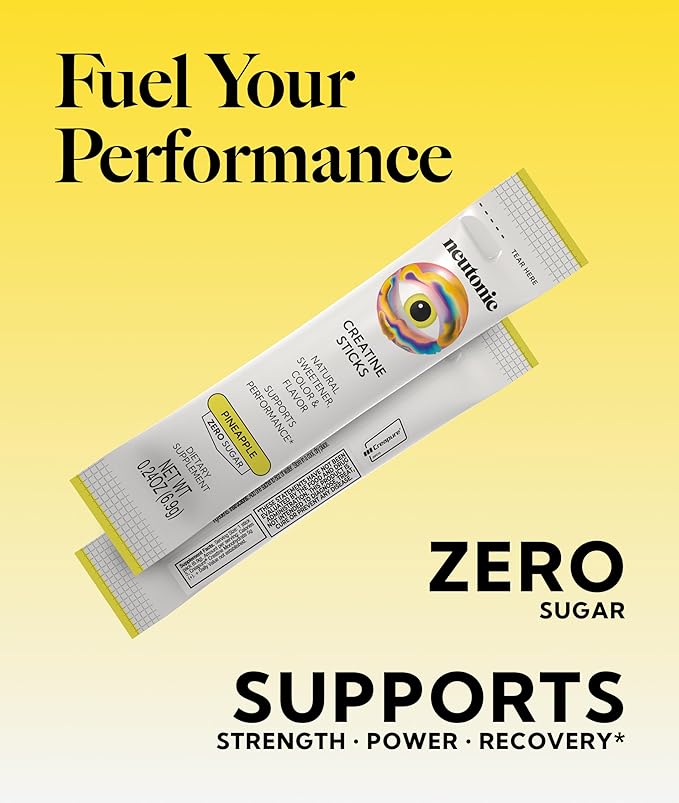 Neutonic Creatine Monohydrate | Pineapple Flavored | Premium Micronized Creapure Creatine Powder | Supports Strength and Power | Zero Sugar Vegan | Convenient Single-Serve Packets | 30 Sticks