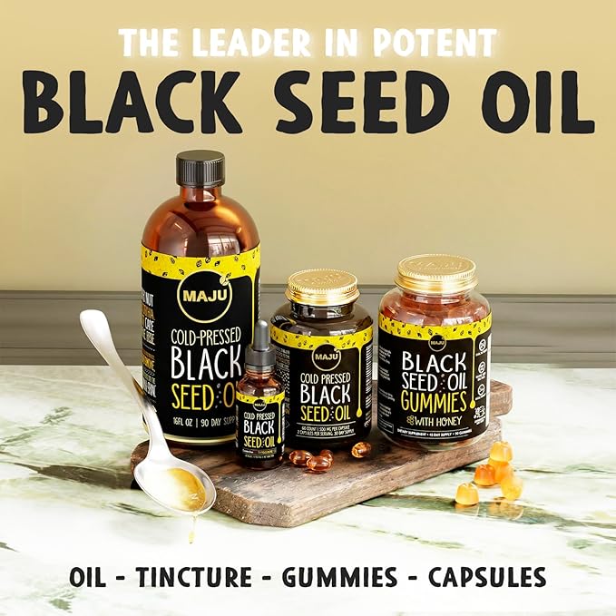 MAJU Black Seed Oil - 3 Times Thymoquinone Cold-Pressed 100% Turkish Black Cumin Seed Oil Liquid Pure Blackseed Glass Bottle 8 oz