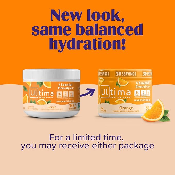 Ultima Replenisher Daily Electrolyte Powder Drink Mix – Sugar Free – Orange 30 Servings – Hydration Powder with 6 Key Electrolytes and Trace Minerals – Keto Friendly Vegan Non-GMO