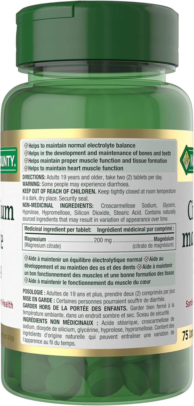 Nature's Bounty Magnesium Citrate 200 mg 75 Tablets
